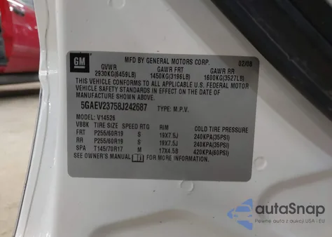 2008 Buick Enclave Cxl from USA, damaged, VIN 5GAEV23758J242687